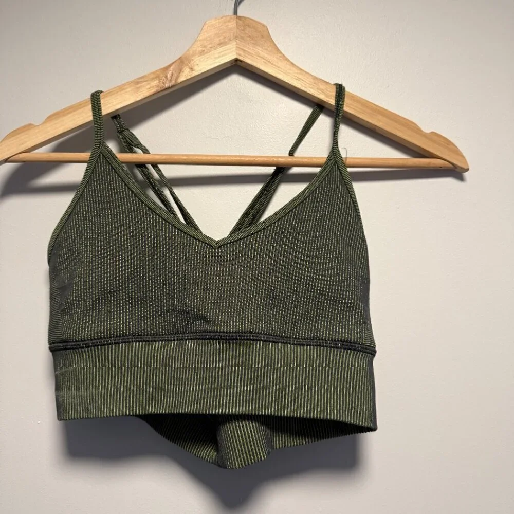 NWOT Alo Yoga Seamless Illusion Bralette Medium Anthracite/Highlighter